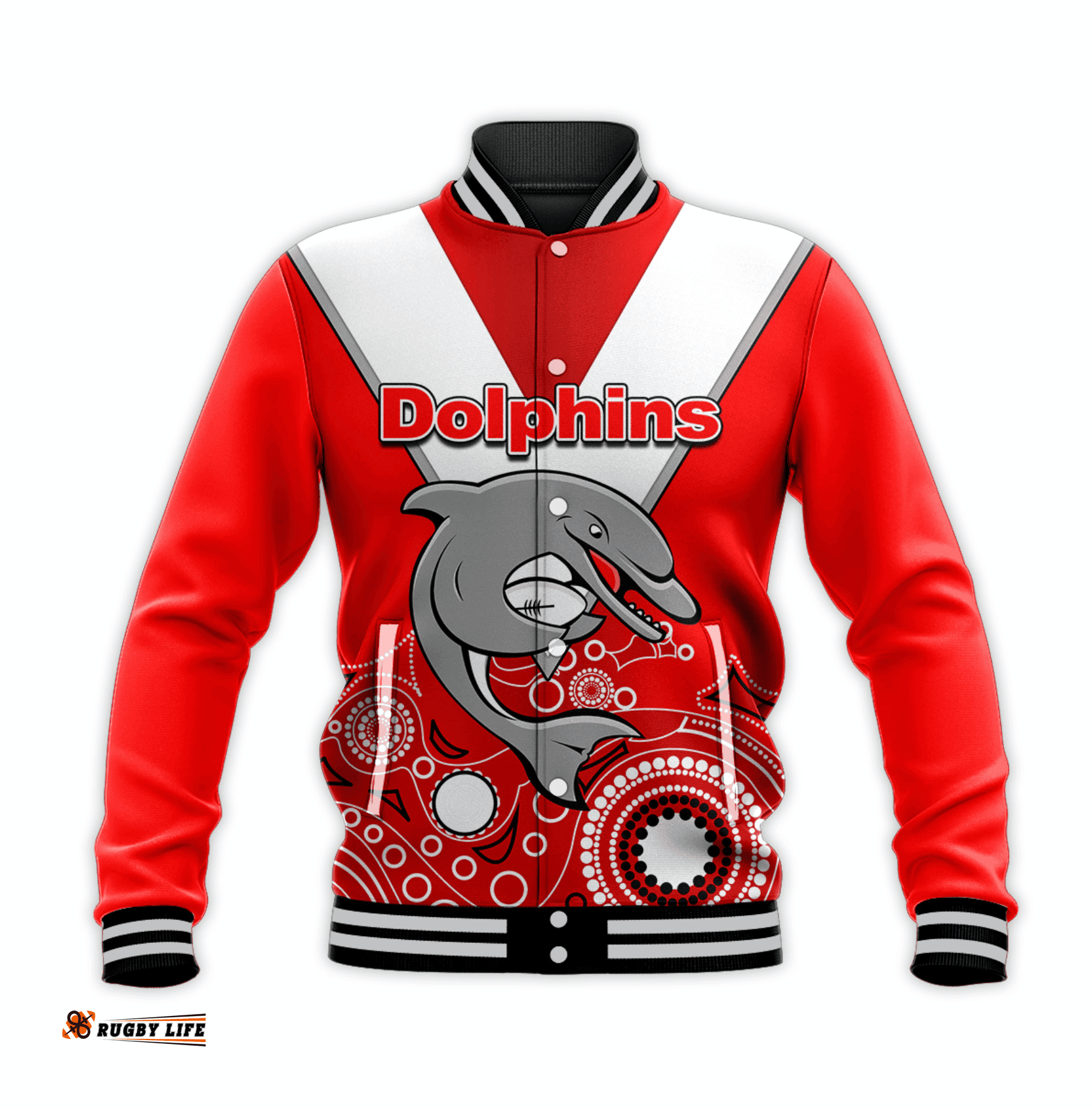 Custom Personalised Dolphins Rugby Aboriginal Baseball Jacket