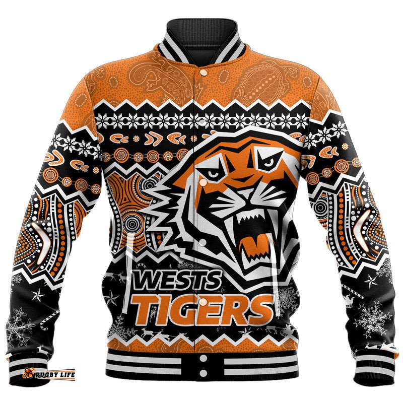 Custom Personalised Wests Tigers Aboriginal Christmas Vibe Gold Version Baseball Jacket