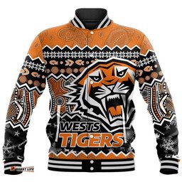 Custom Personalised Wests Tigers Aboriginal Christmas Vibe Gold Version Baseball Jacket