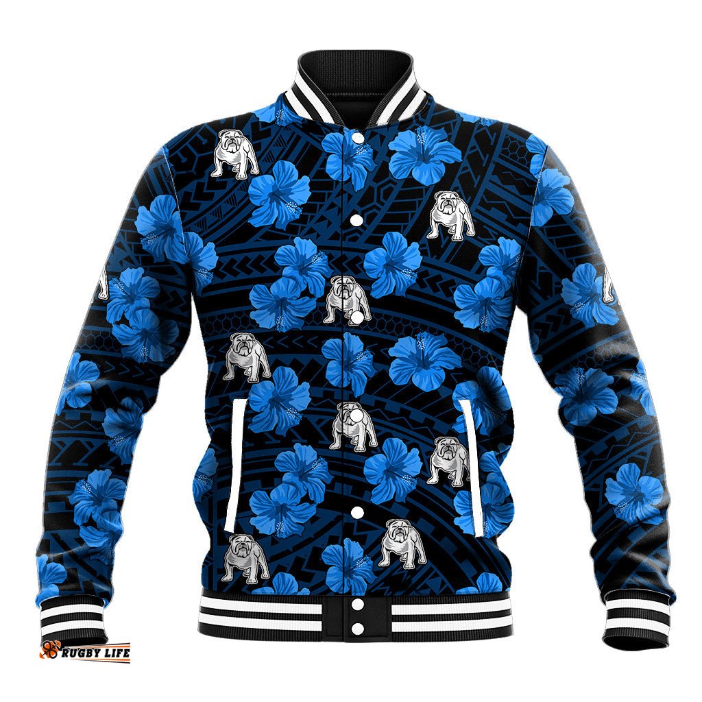 Bulldogs Rugby Baseball Jacket Polynesian Style With Hibiscus
