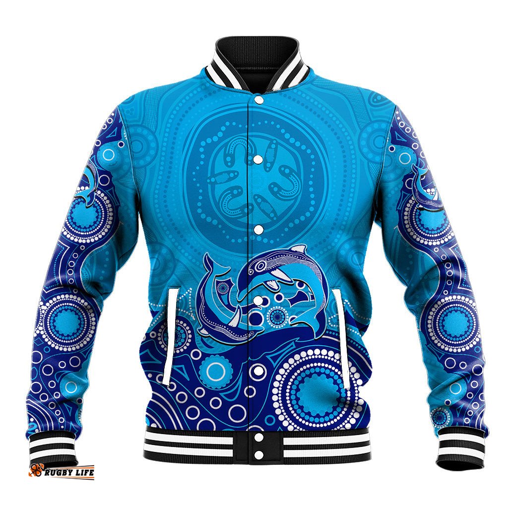 Australia Aboriginal Baseball Jacket Dolphin Light Blue