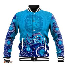 Australia Aboriginal Baseball Jacket Dolphin Light Blue