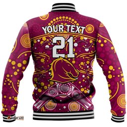 Custom Personalised Broncos Rugby Baseball Jacket Boomerang Indigenous Dots