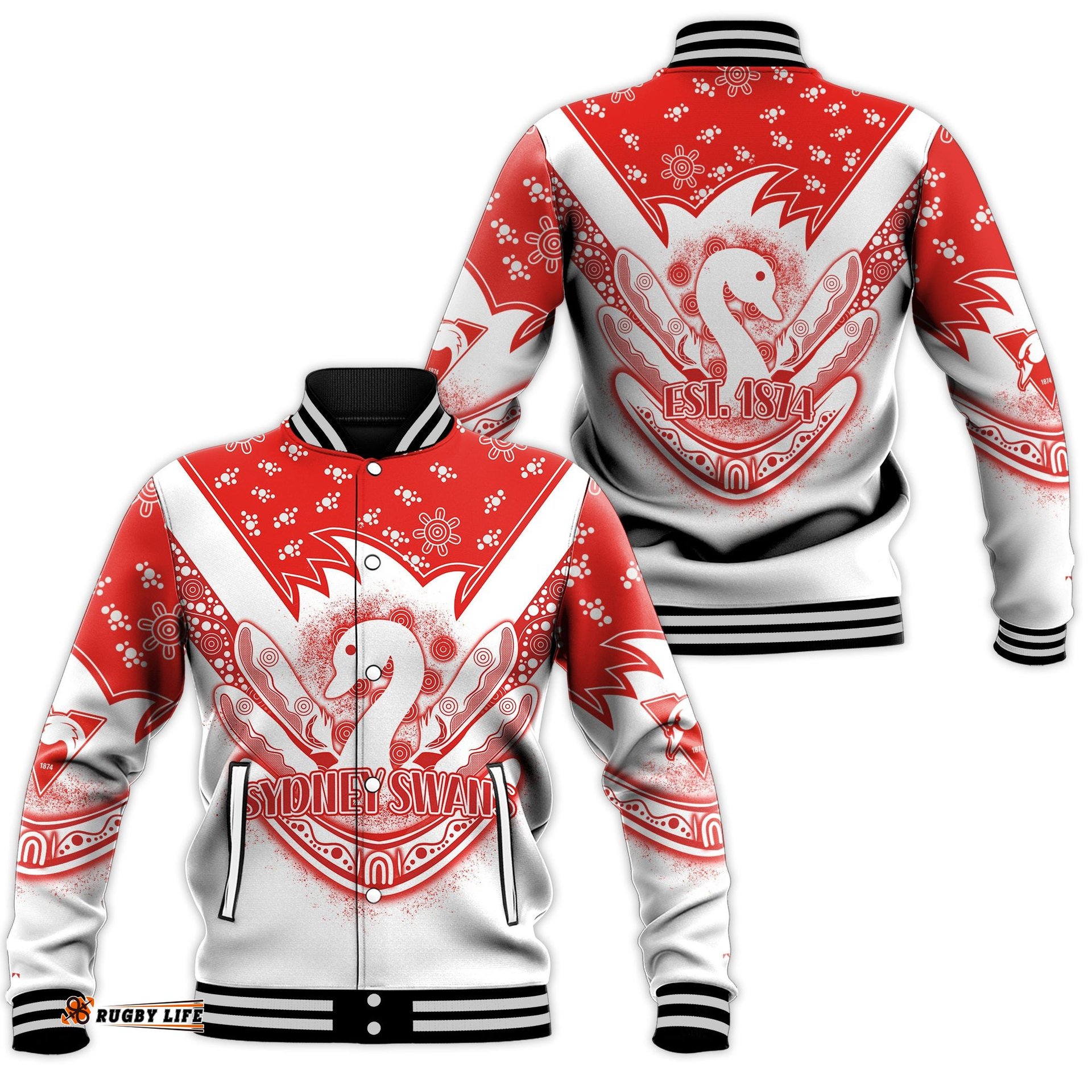 Swans Football Baseball Jacket Est 1874 Aboriginal Boomerang Sydney Bloods