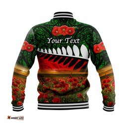 Custom Personalised New Zealand Maori ANZAC Baseball Jacket Poppy Vibes - Green