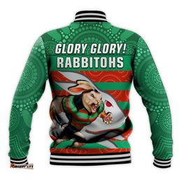 Rabbitohs Rugby Baseball Jacket Aboriginal Dot Painting Glory Glory Sporty Style