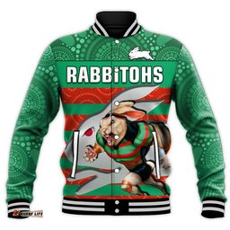 Rabbitohs Rugby Baseball Jacket Aboriginal Dot Painting Glory Glory Sporty Style