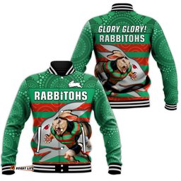 Rabbitohs Rugby Baseball Jacket Aboriginal Dot Painting Glory Glory Sporty Style