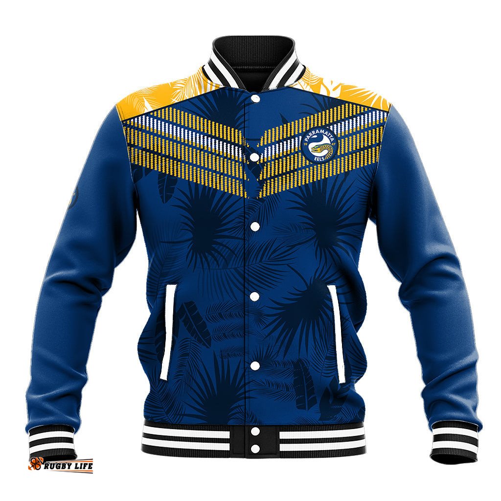Parramatta Eels Rugby Baseball Jacket Simple Hawaiian Palms Leaf