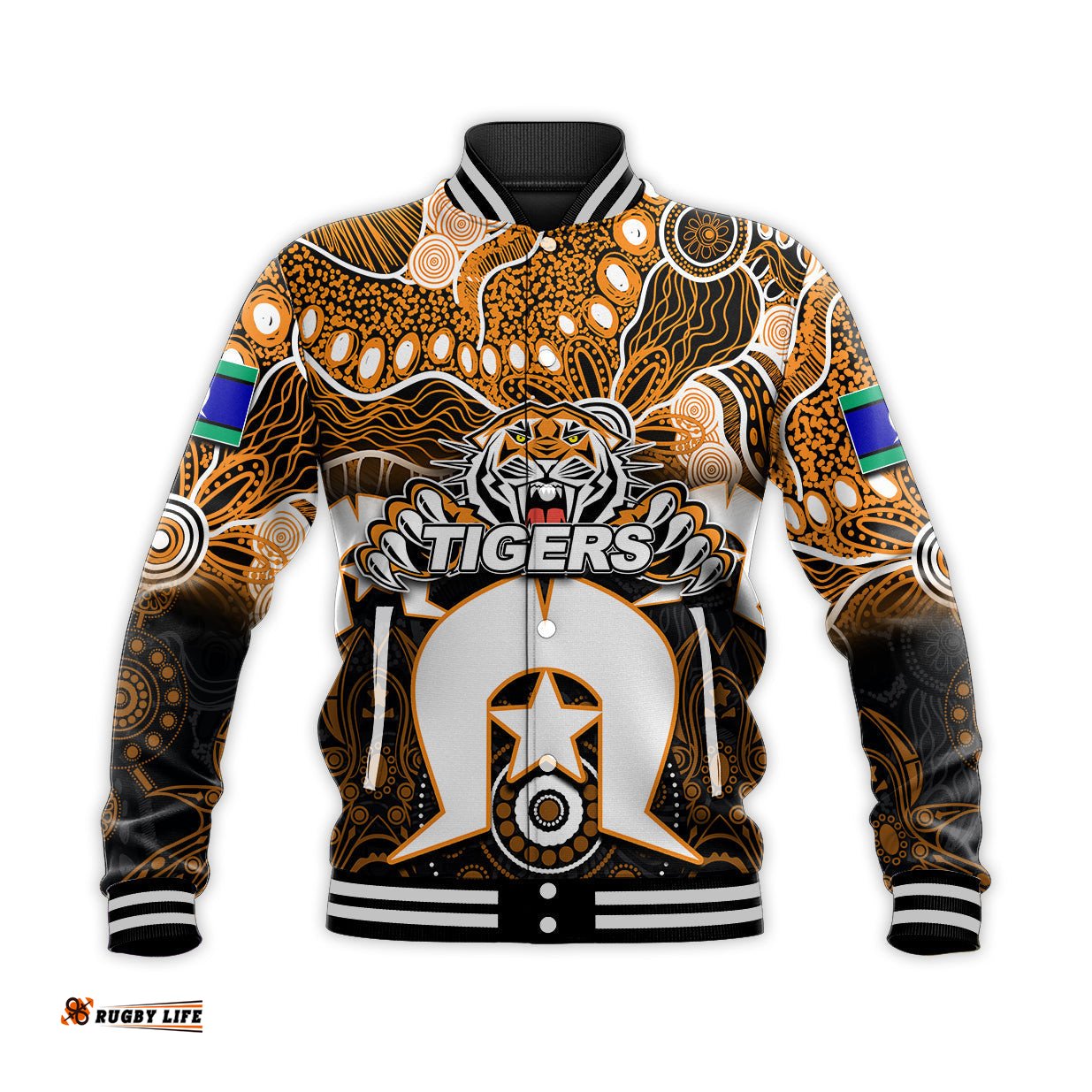 Custom Personalised Tigers Torres Strait Islanders Mix Aboriginal Baseball Jacket