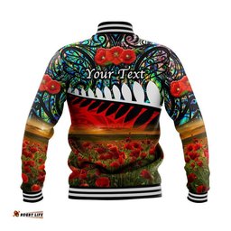 Custom Personalised New Zealand Maori ANZAC Baseball Jacket Poppy Vibes - Paua Shell