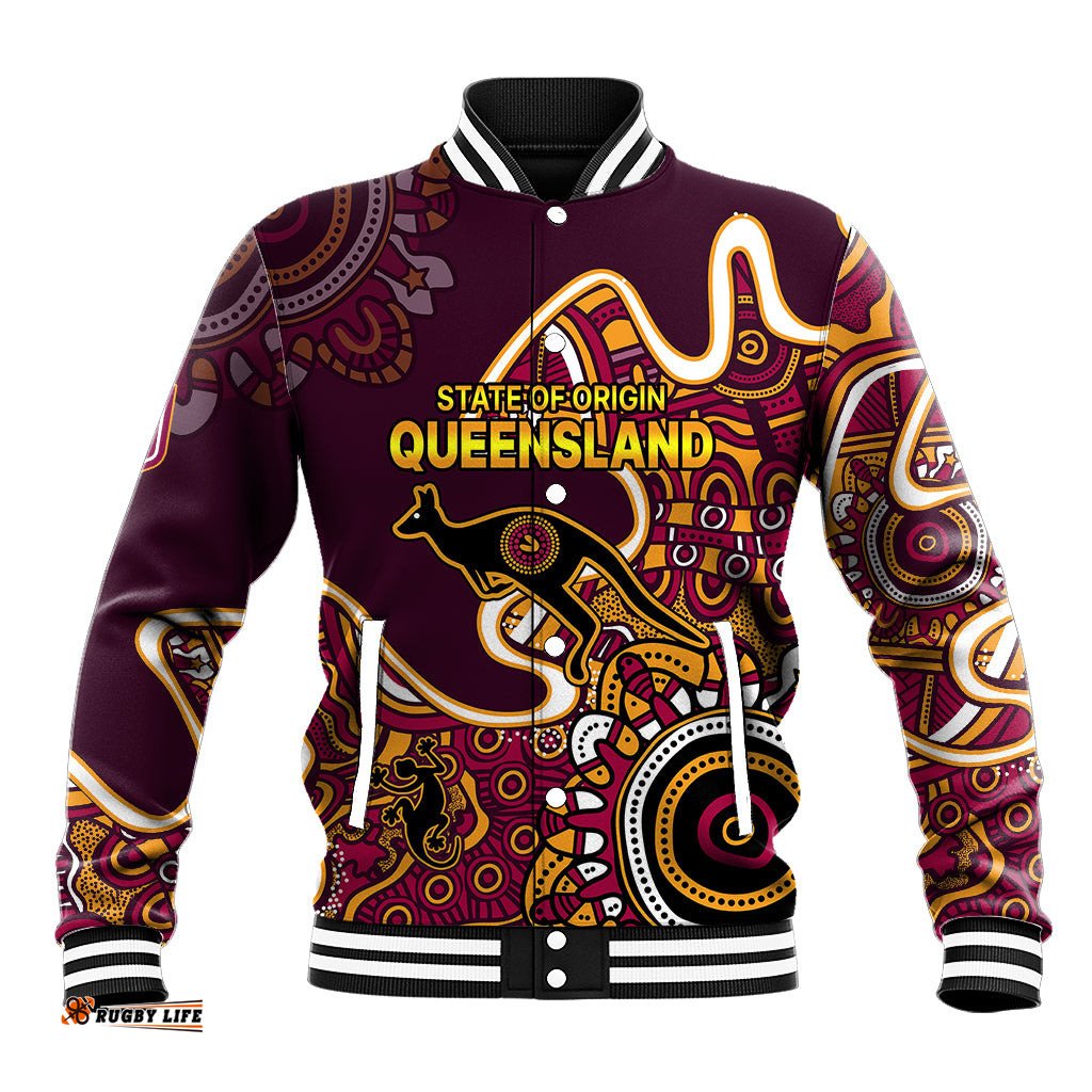 Queensland Rugby Baseball Jacket State of Origin Go Maroons Indigenous Tribal