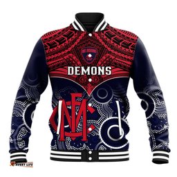 Personalised Melbourne Football Baseball Jacket Go Demons Aboriginal Mix Polynesian Pattern