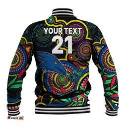 Custom Crows Football Aboriginal Art Baseball Jacket NAIDOC Indigenous Tribal