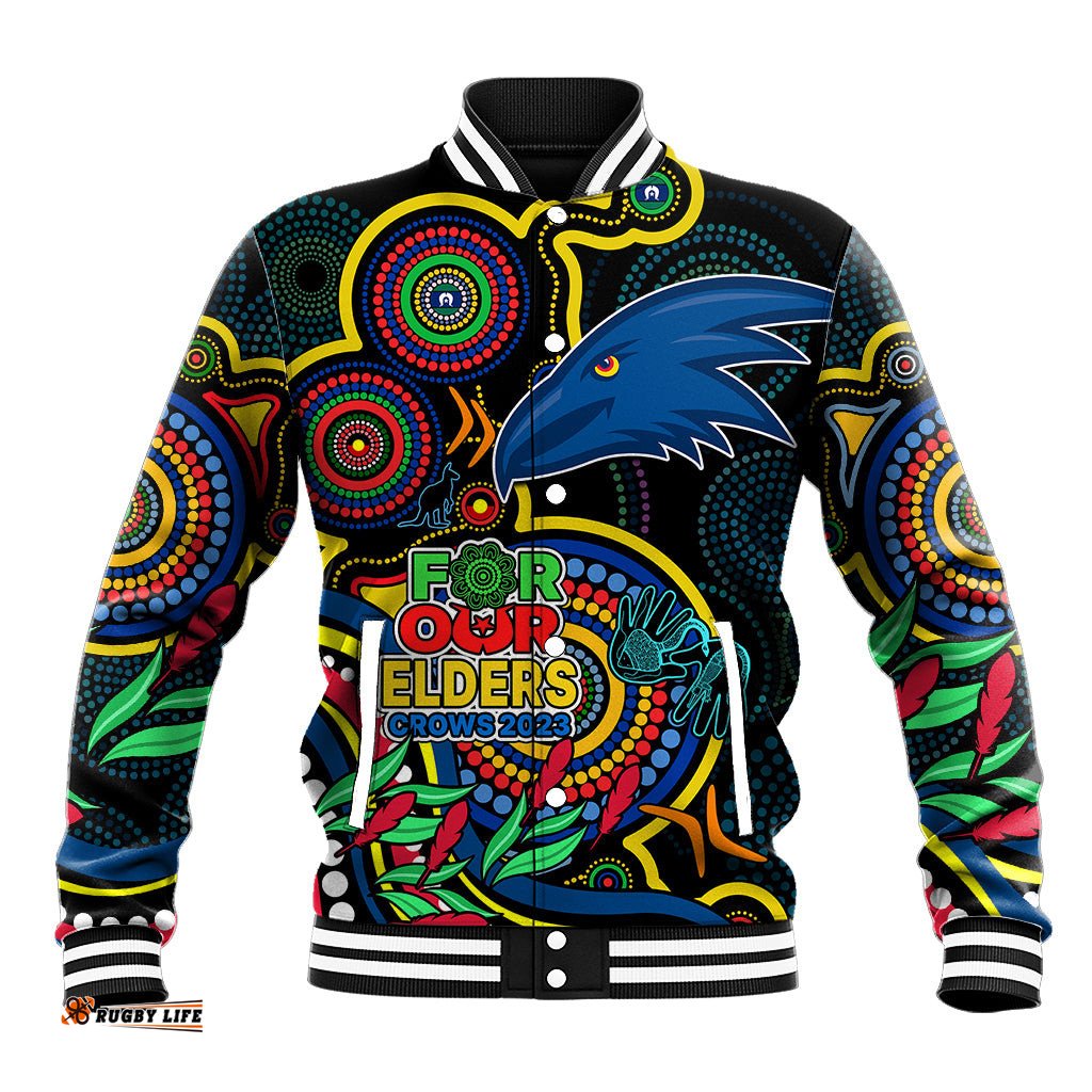 Custom Crows Football Aboriginal Art Baseball Jacket NAIDOC Indigenous Tribal