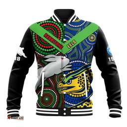 Custom Text And Number Rabbitohs Mix Eels Rugby Baseball Jacket Souths And Parra Indigenous
