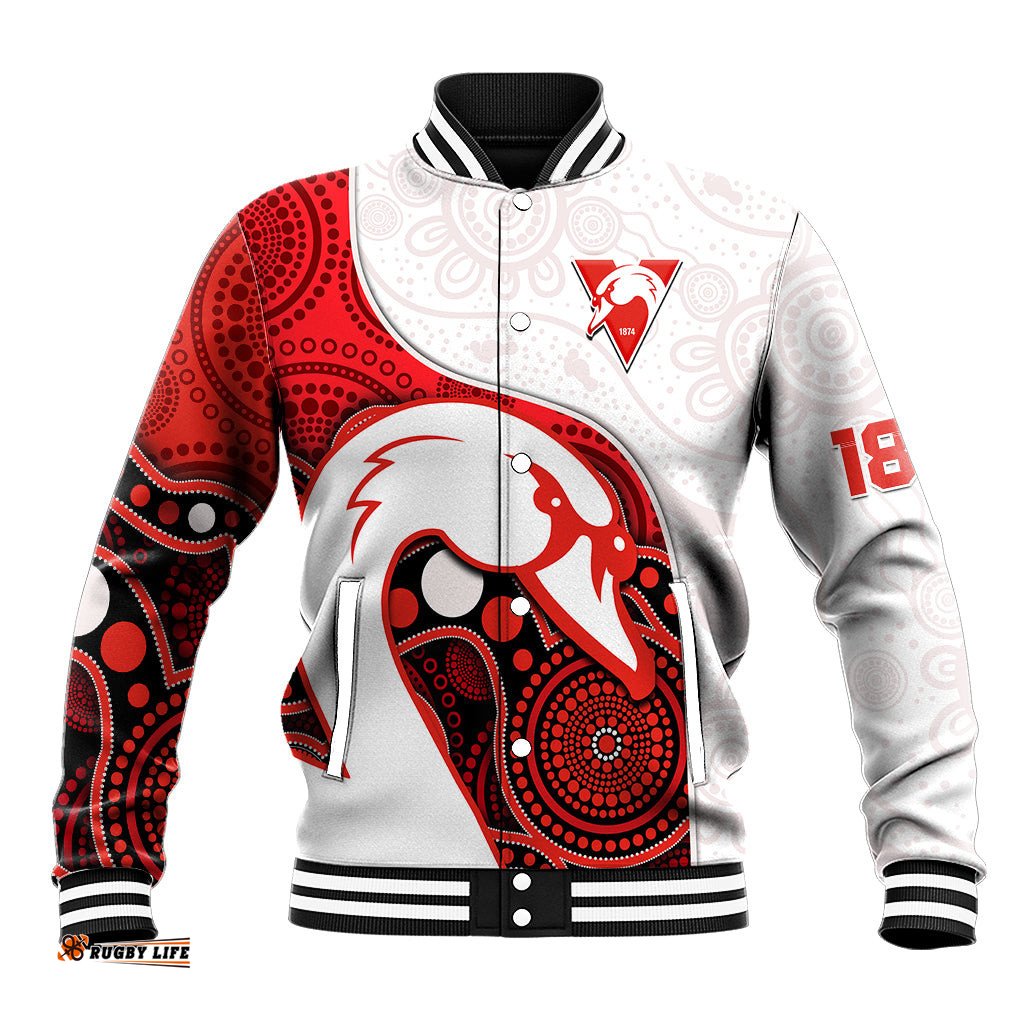 Custom Text And Number Swans Football Baseball Jacket Go Swannies Indigenous Art
