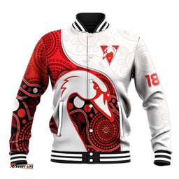 Custom Text And Number Swans Football Baseball Jacket Go Swannies Indigenous Art