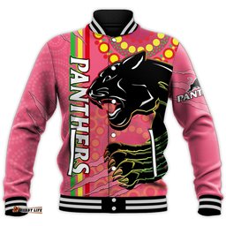 Custom Text And Number Panthers Rugby Baseball Jacket The Mountain Men Aboriginal Art Dynamic Pink Version
