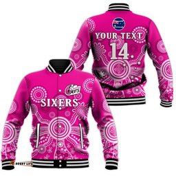 Custom Text And Number Sydney Sixers Baseball Jacket Cricket Indigenous Australian Art Ver.02