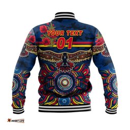 Custom Personalised Adelaide Crows ANZAC Baseball Jacket Indigenous Vibes - Navy Blue