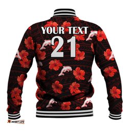 Custom Text And Number Dolphins Rugby Baseball Jacket Polynesian Style With Hibiscus