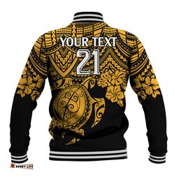 Custom Australia Matildas Baseball Jacket Hibiscus and Turtle With Polynesian Pattern