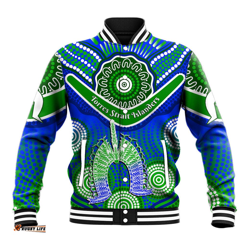 Custom Personalised Torres Strait Islanders Baseball Jacket Dhari Australian Aboriginal Art