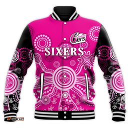 Custom Text And Number Sydney Sixers Baseball Jacket Cricket Indigenous Australian Art Ver.01