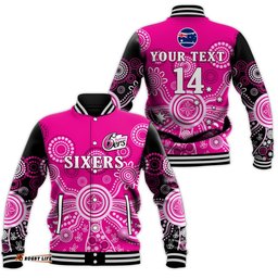 Custom Text And Number Sydney Sixers Baseball Jacket Cricket Indigenous Australian Art Ver.01