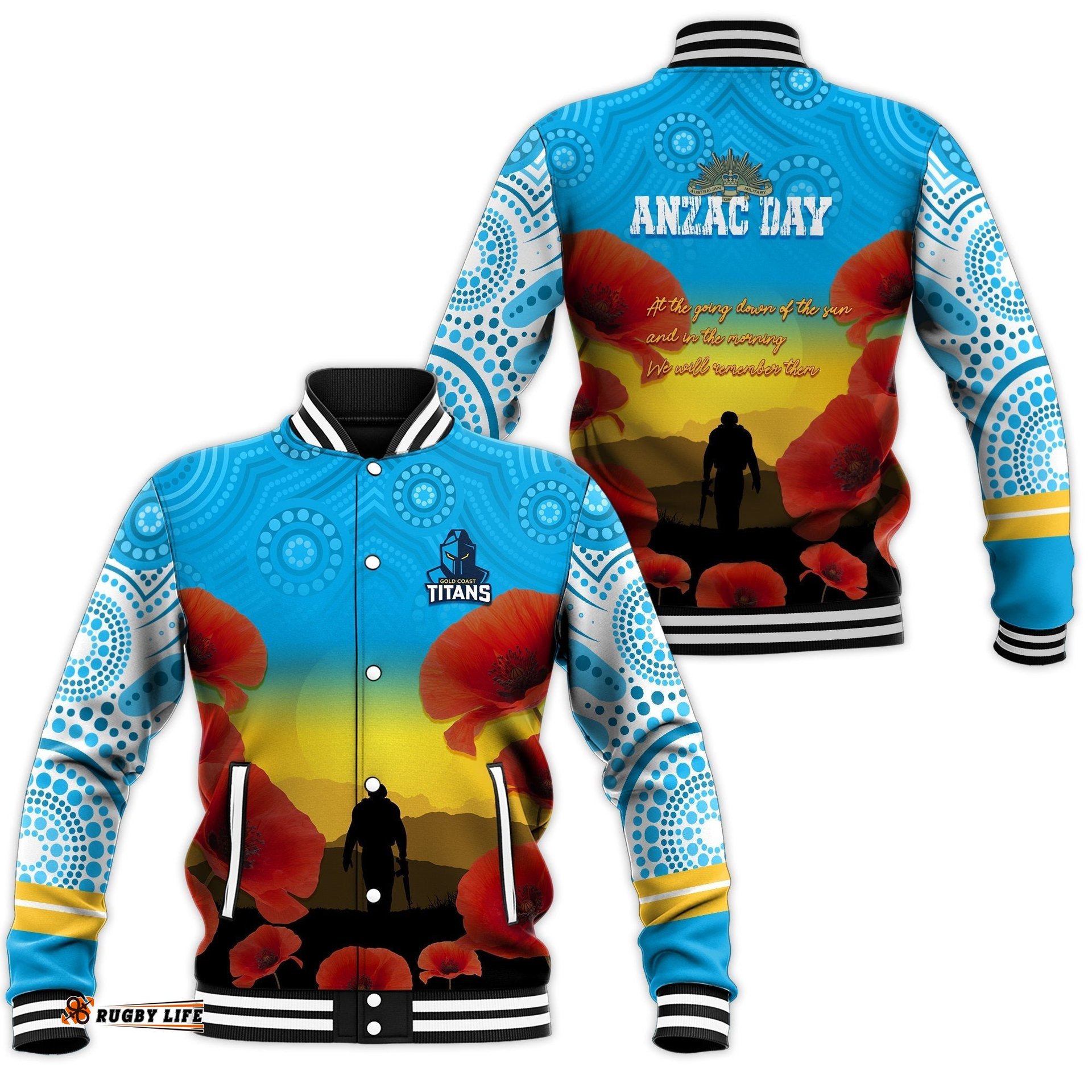 Gold Coast Titans Rugby Baseball Jacket Anzac Day For The Fallen