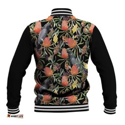 Australia Black Cockatoo And Banksia Flowers Baseball Jacket