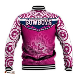 Cowboys Rugby Baseball Jacket Aboriginal Pattern Pink Version
