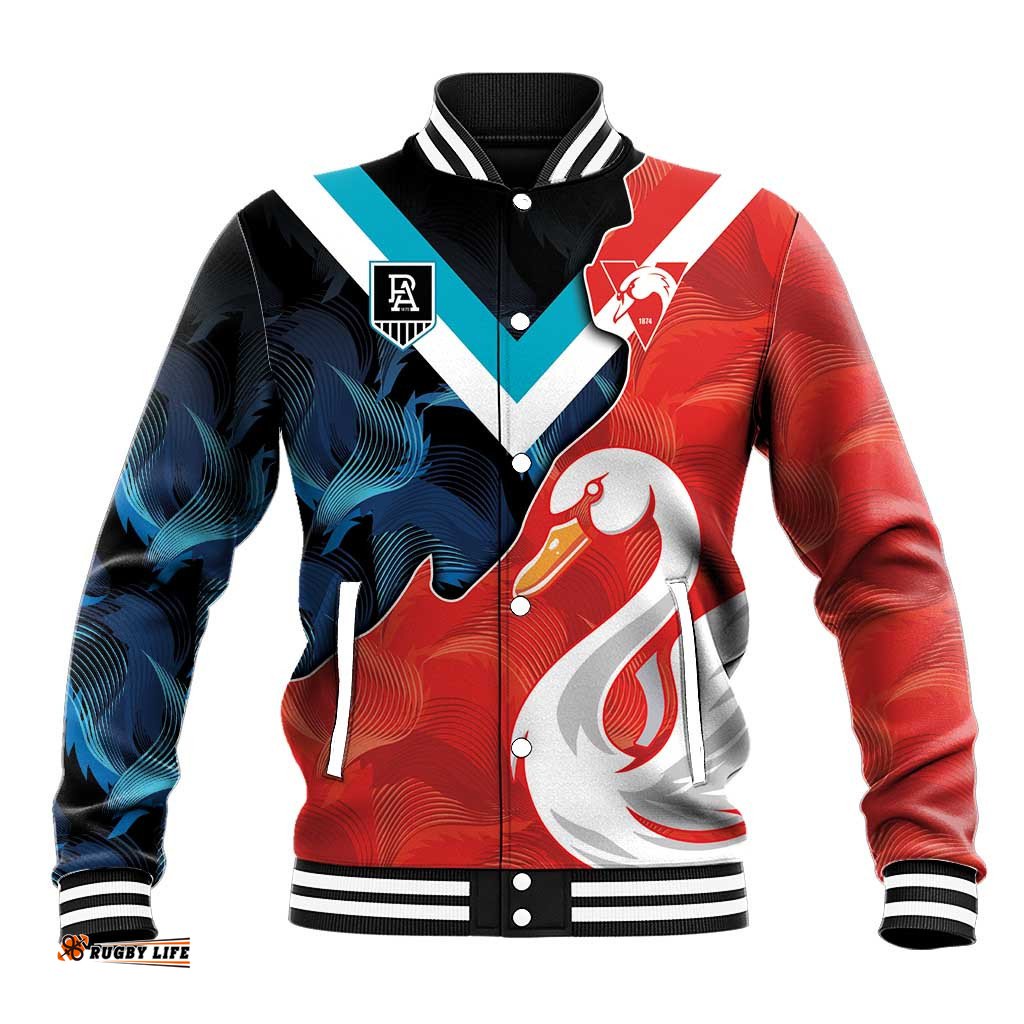 Swans-Port Adelaide Football Custom Baseball Jacket Cracked Metal Style