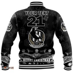 Custom Personalised And Number Collingwood Pies Unique Winter Season Baseball Jacket Magpies Merry Christmas