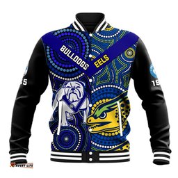 Personalised Bulldogs Mix Parramatta Eels Rugby Baseball Jacket Aboriginal Version