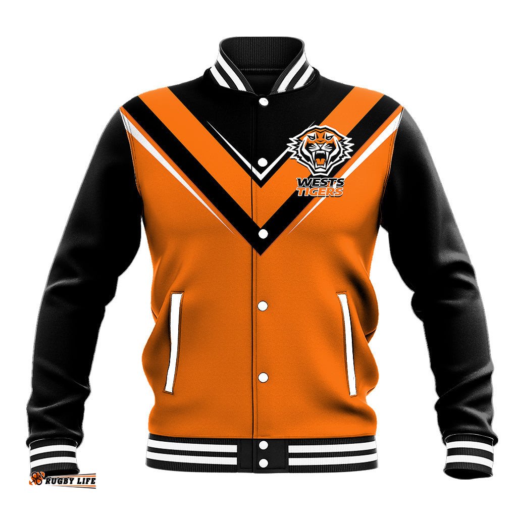 Wests Tigers Rugby Baseball Jacket Orange Simple Style