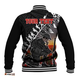 Custom Personalised Aotearoa ANZAC Day Baseball Jacket Maori Fern With Poppy Vibe