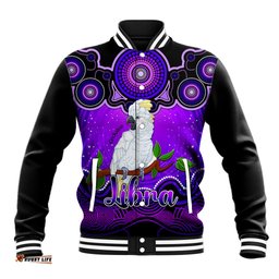 Personalised Australia Libra Cockatoo Zodiac Baseball Jacket Auz Astrology Aboriginal - Purple