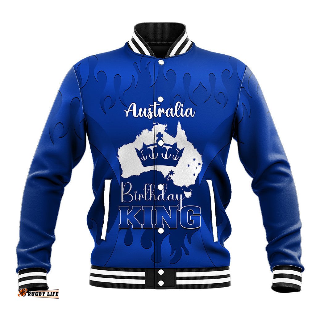 Australia King Birthday Baseball Jacket Australian Map With Crown Blue Version