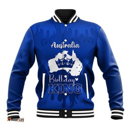 Australia King Birthday Baseball Jacket Australian Map With Crown Blue Version