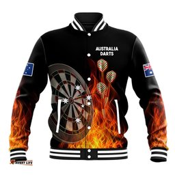 Australia Darts Fire Burning Black Style Baseball Jacket