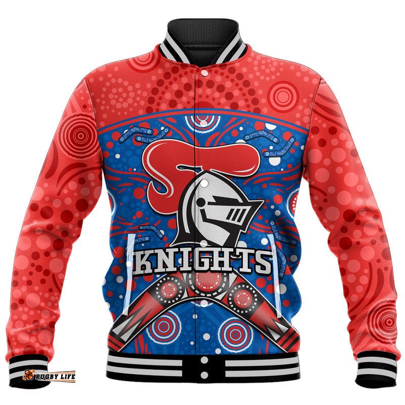 Knights Rugby Baseball Jacket Novocastrians Boomerang Indigenous Dots