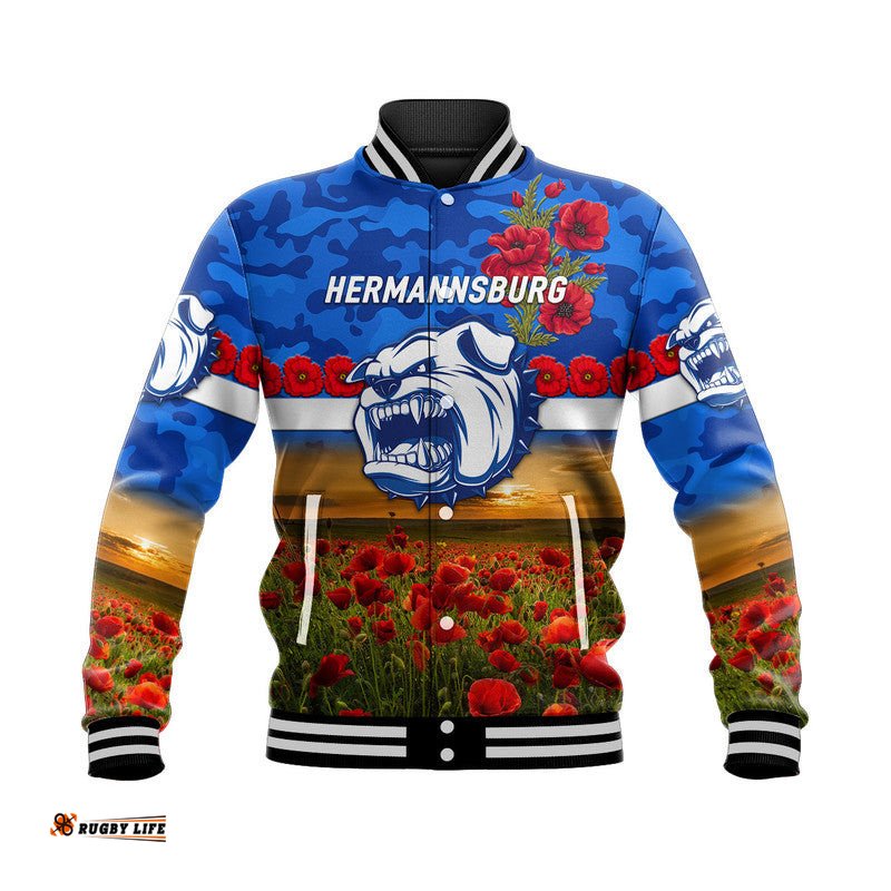 Hermannsburg Western Aranda Bulldogs Football Club ANZAC Baseball Jacket Poppy Vibes