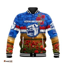 Hermannsburg Western Aranda Bulldogs Football Club ANZAC Baseball Jacket Poppy Vibes