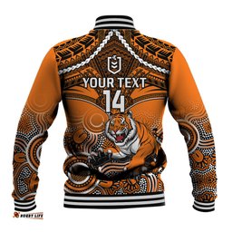 Personalised Tigers Rugby Baseball Jacket Aboriginal Mix Polynesian Pattern