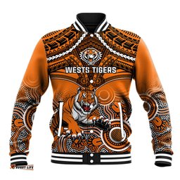 Personalised Tigers Rugby Baseball Jacket Aboriginal Mix Polynesian Pattern