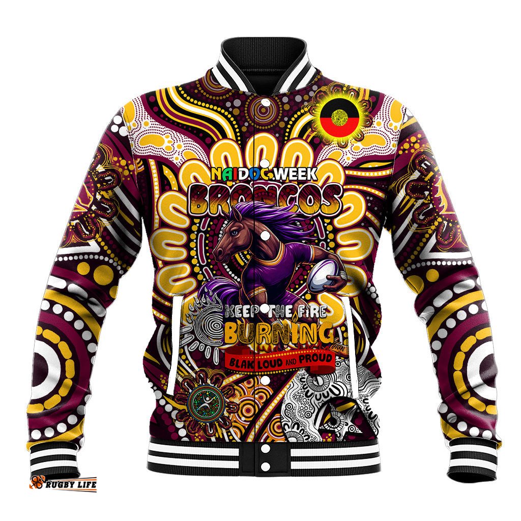 Custom NAIDOC Week 2024 Broncos Baseball Jacket Mascot Rugby DT02