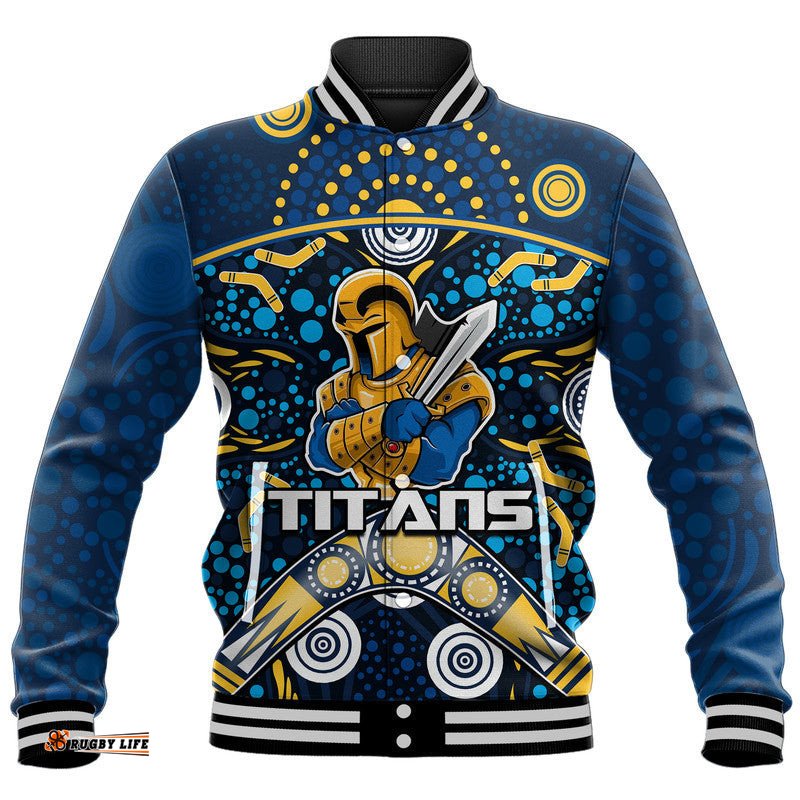 Titans Rugby Baseball Jacket Boomerang Indigenous Dots