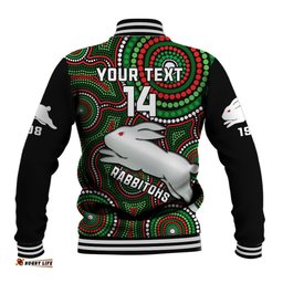 Personalised Rabbitohs Rugby Baseball Jacket Souths 1908 Indigenous Art